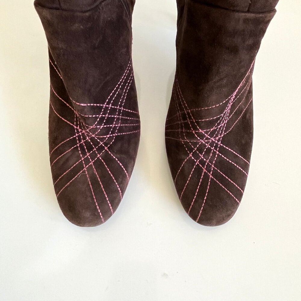 Nancy Nancy Brown Suede Leather Knee High Boots Made in Italy Women's 39 - Picture 6 of 16